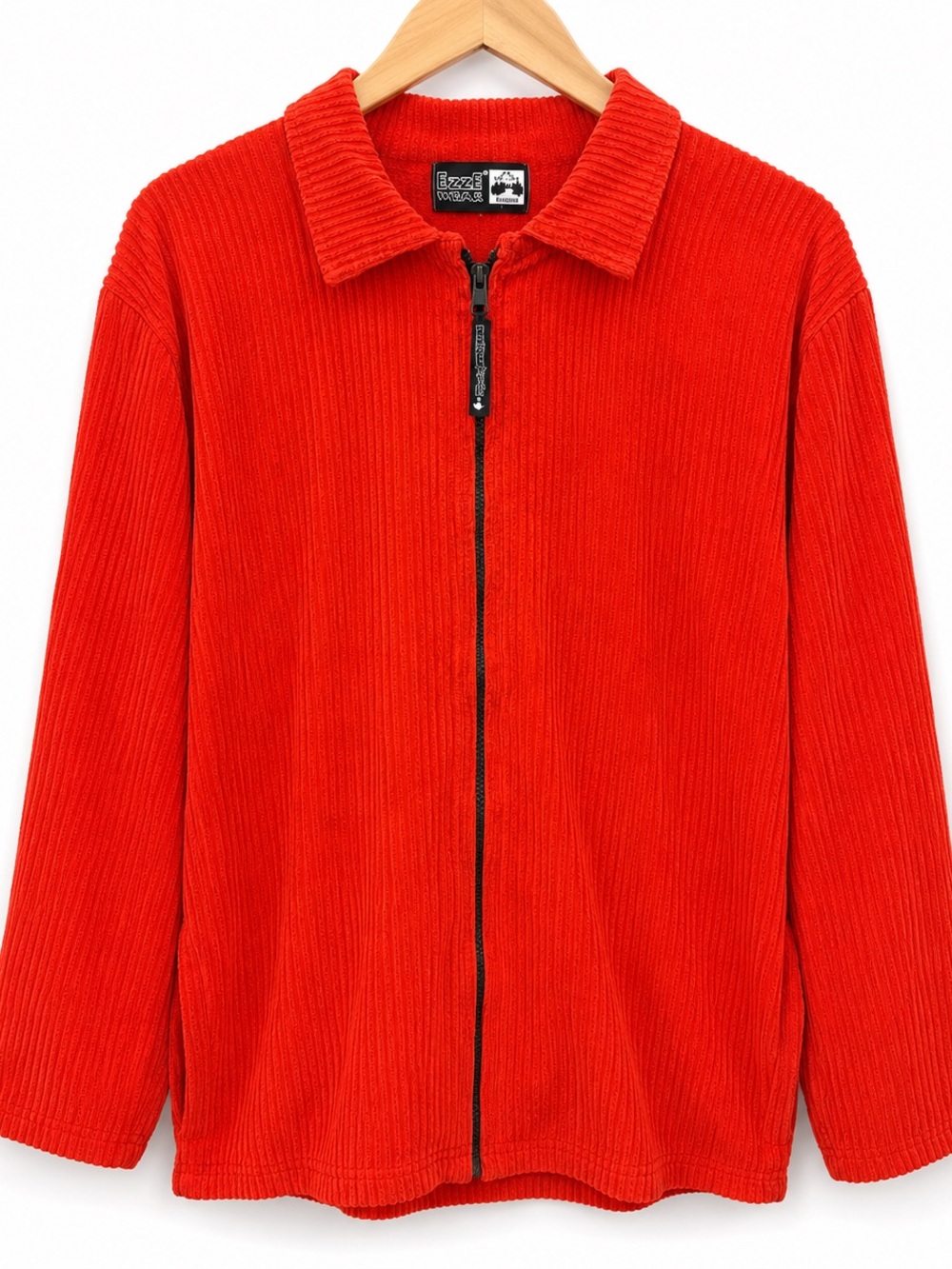 Vintage Ezze‎ Wear Canada Red Orange Wide Wale Corduroy Zip Jacket L 90s Fall